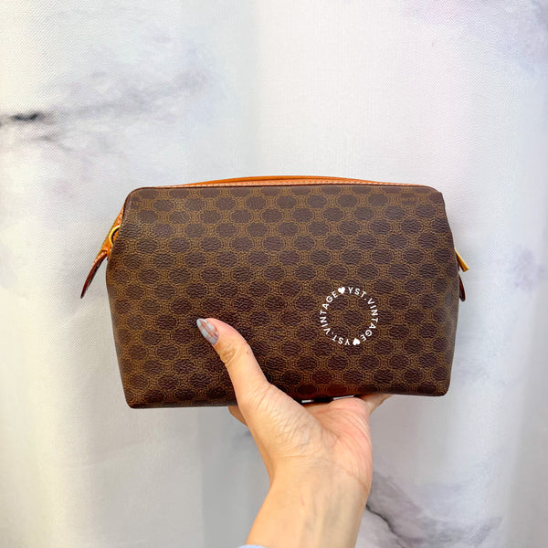 Vintage CELINE 1990s Macadam Makeup Bag - Brown 017