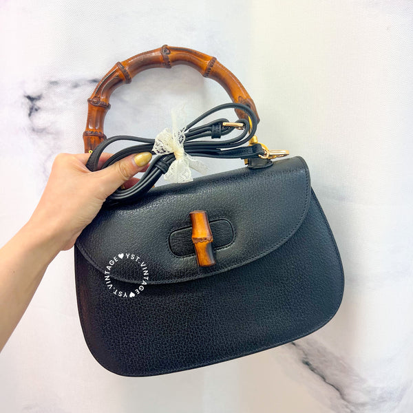 Vintage Gucci Bamboo Medium Top Handle Bag - Black 003