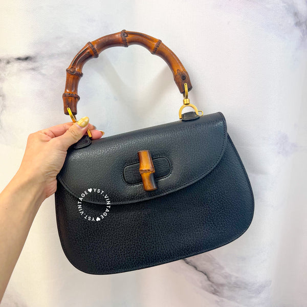Vintage Gucci Bamboo Medium Top Handle Bag - Black 003