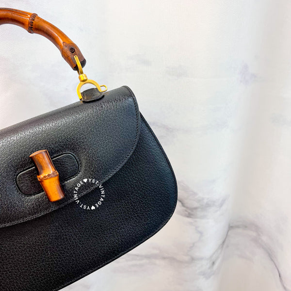 Vintage Gucci Bamboo Medium Top Handle Bag - Black 003