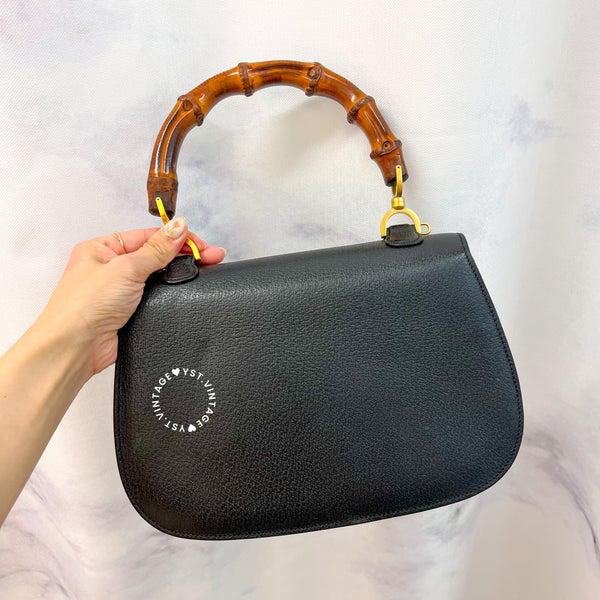 Vintage Gucci Bamboo Medium Top Handle Bag - Black 003