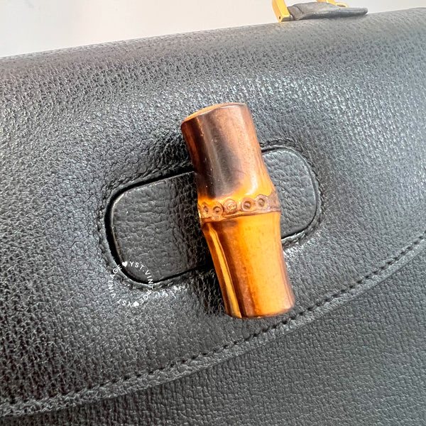 Vintage Gucci Bamboo Medium Top Handle Bag - Black 003