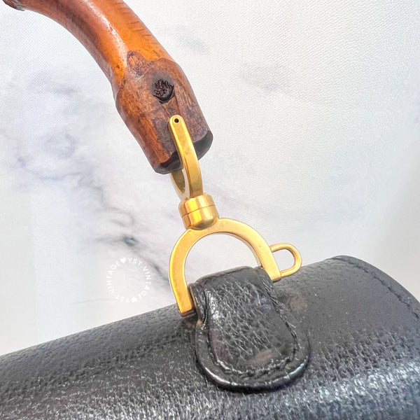 Vintage Gucci Bamboo Medium Top Handle Bag - Black 003