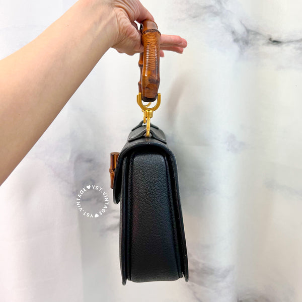 Vintage Gucci Bamboo Medium Top Handle Bag - Black 003