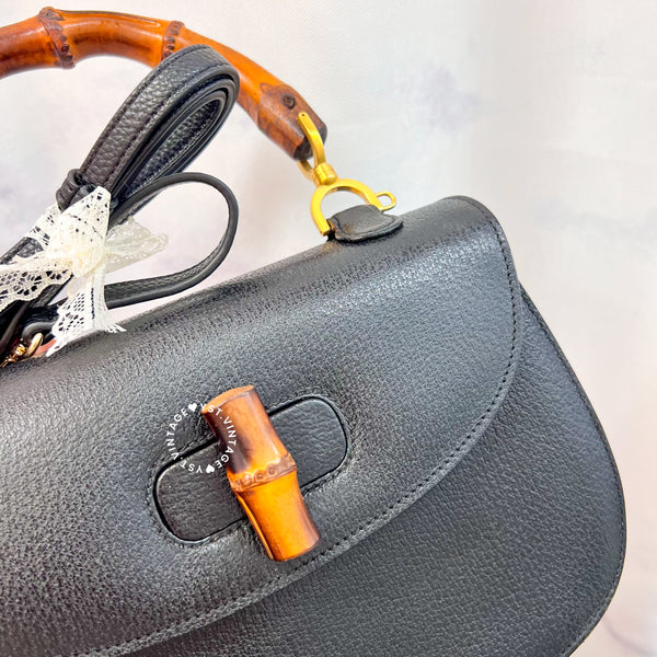 Vintage Gucci Bamboo Medium Top Handle Bag - Black 003