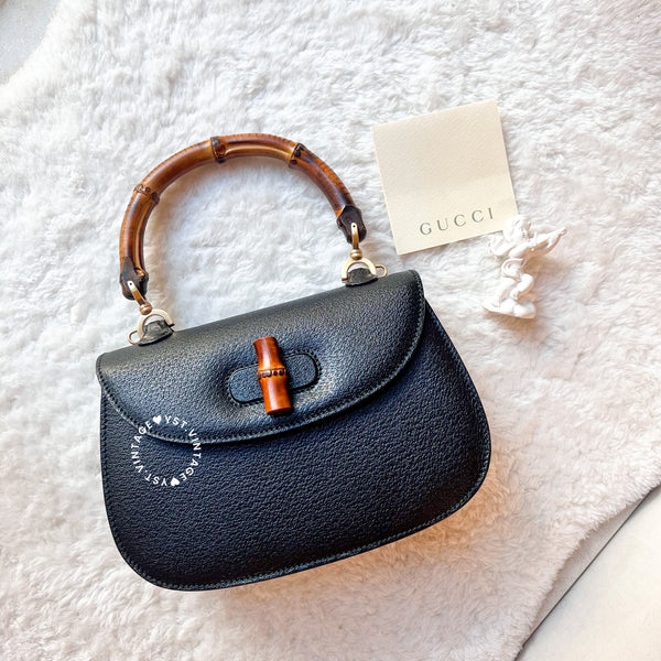 Vintage Gucci Bamboo Small Top Handle Bag - Black