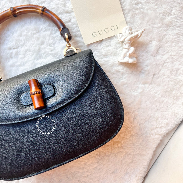 Vintage Gucci Bamboo Small Top Handle Bag - Black