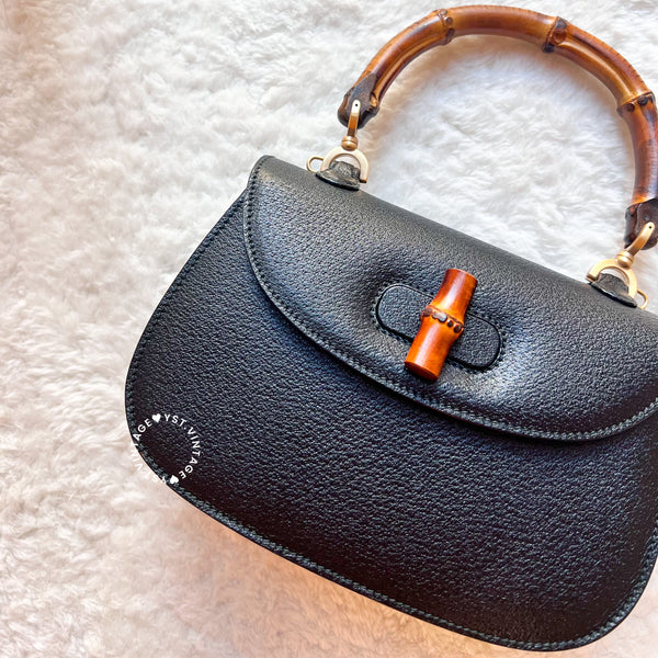 Vintage Gucci Bamboo Small Top Handle Bag - Black