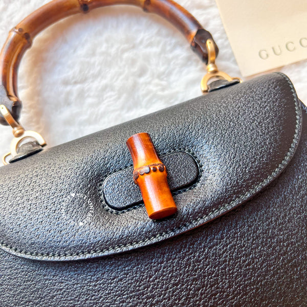 Vintage Gucci Bamboo Small Top Handle Bag - Black