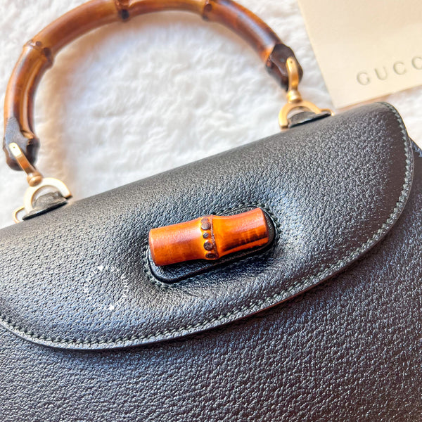 Vintage Gucci Bamboo Small Top Handle Bag - Black