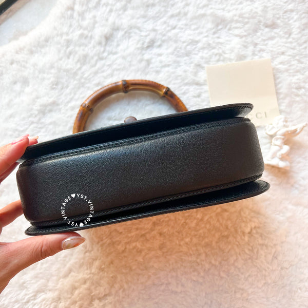 Vintage Gucci Bamboo Small Top Handle Bag - Black