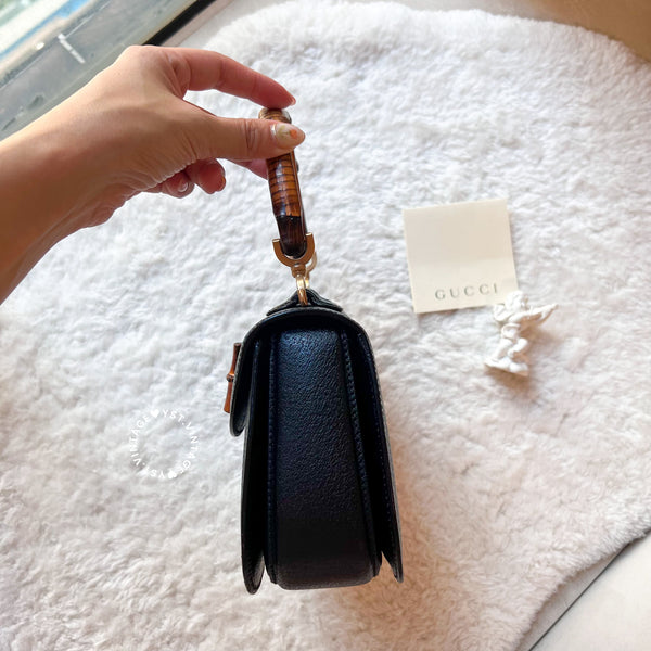 Vintage Gucci Bamboo Small Top Handle Bag - Black