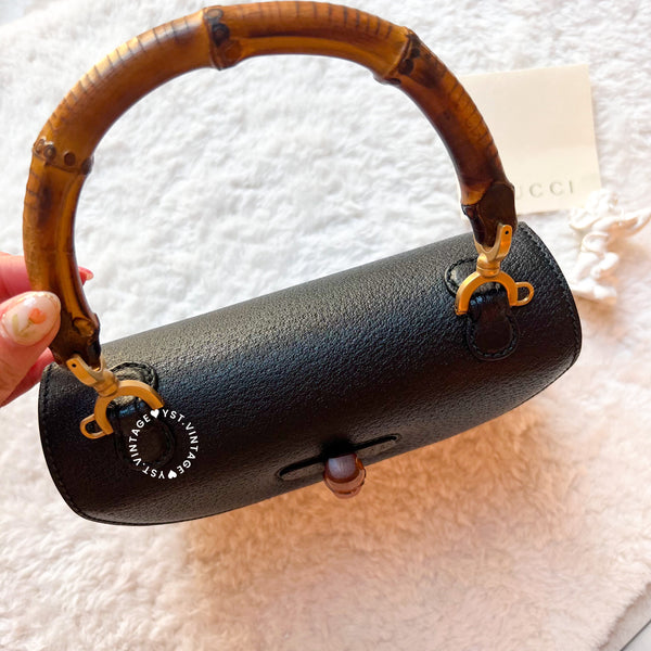 Vintage Gucci Bamboo Small Top Handle Bag - Black