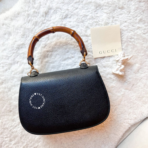 Vintage Gucci Bamboo Small Top Handle Bag - Black