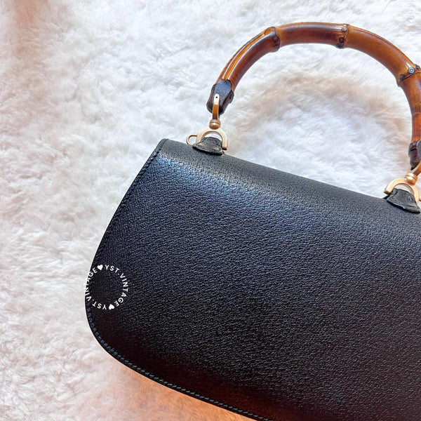 Vintage Gucci Bamboo Small Top Handle Bag - Black
