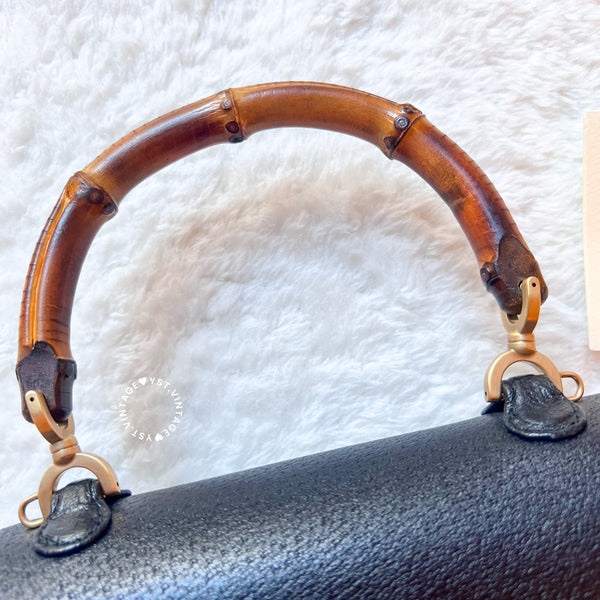 Vintage Gucci Bamboo Small Top Handle Bag - Black