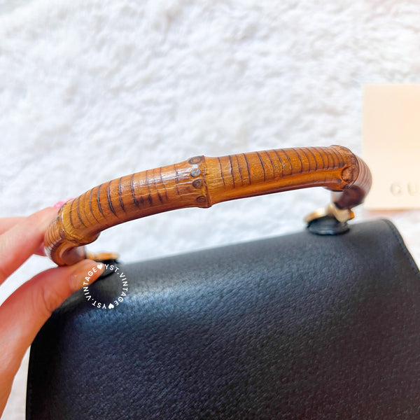 Vintage Gucci Bamboo Small Top Handle Bag - Black