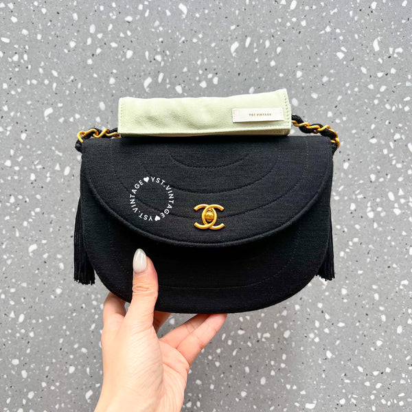 Vintage Chanel Jersey Flap Bag - Black