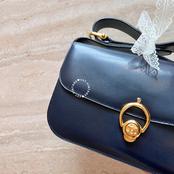 Vintage CELINE Triomphe Box Bag - Navy