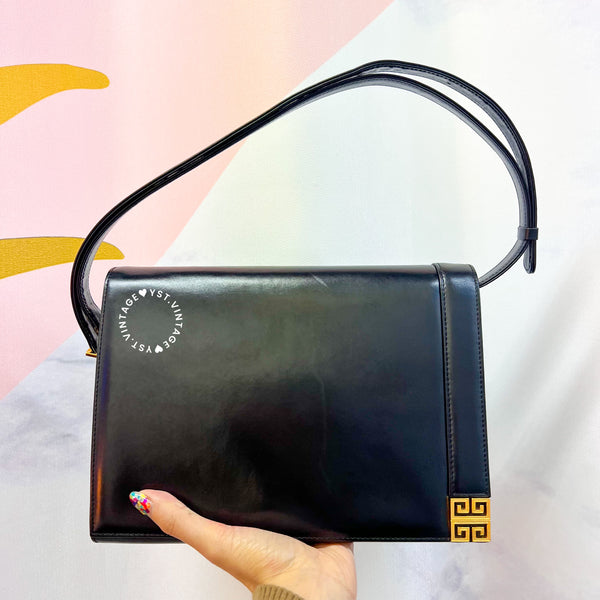 Vintage Givenchy 1980s Logo Shoulder/ Crossbody Bag - Black 002
