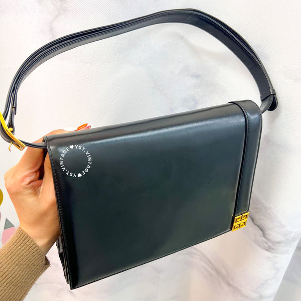 Vintage Givenchy 1980s Logo Shoulder/ Crossbody Bag - Black 002