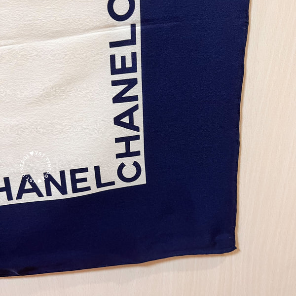 Vintage Chanel Class Flap Handbag Silk Scarf 90 - Navy*White
