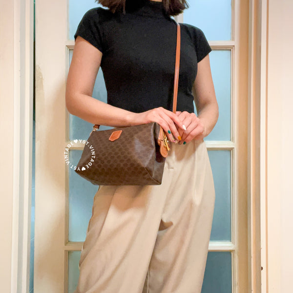 Vintage CELINE 1990s Macadam Makeup Bag - Brown 015