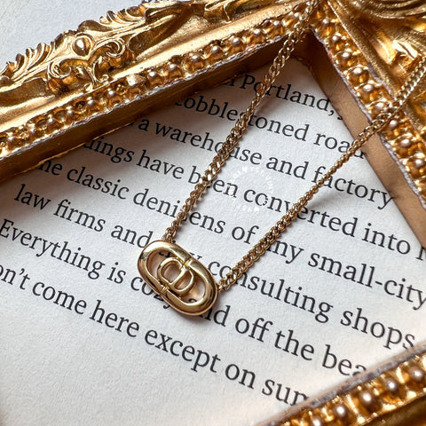 Vintage Dior Mini CD Gold-Finish Metal Necklace