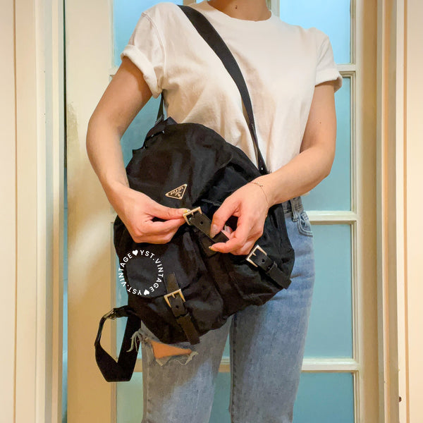 Vintage Prada Tessuto Nylon Vela Backpack - Black