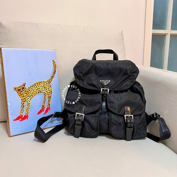 Vintage Prada Tessuto Nylon Vela Backpack - Black