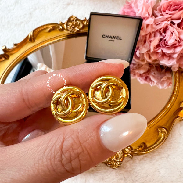 Vintage Chanel 24KGP Coco Mark Bean Ear Clips