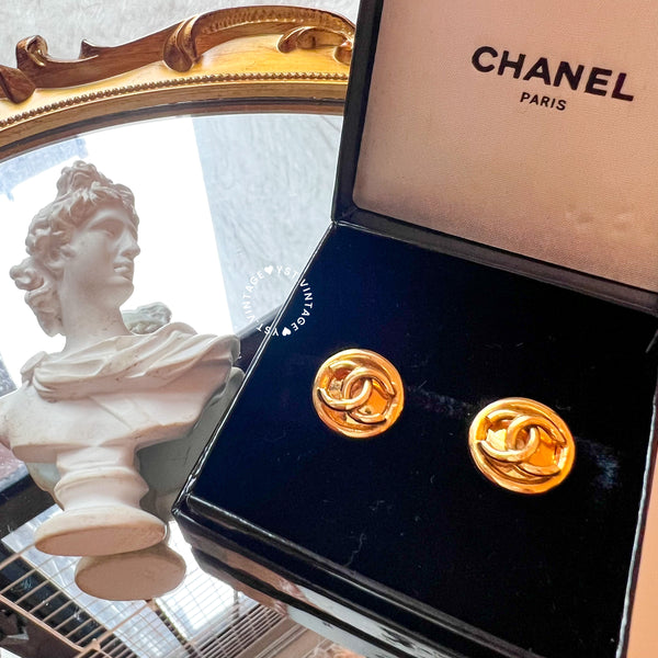 Vintage Chanel 24KGP Coco Mark Bean Ear Clips