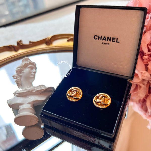 Vintage Chanel 24KGP Coco Mark Bean Ear Clips