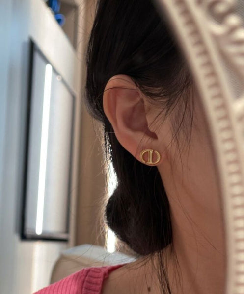 Pre-owned Dior CD Navy Stud Earrings