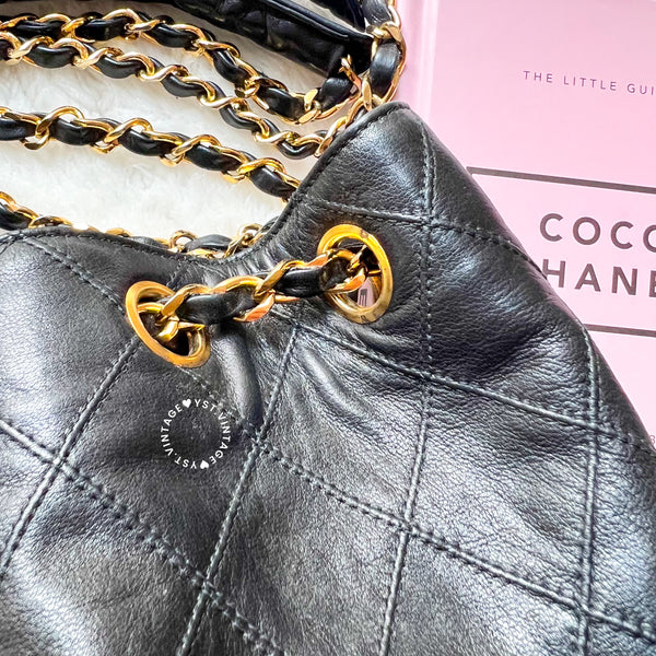 Vintage Chanel Small Bucket Bag with Coco Mark Chain - Black