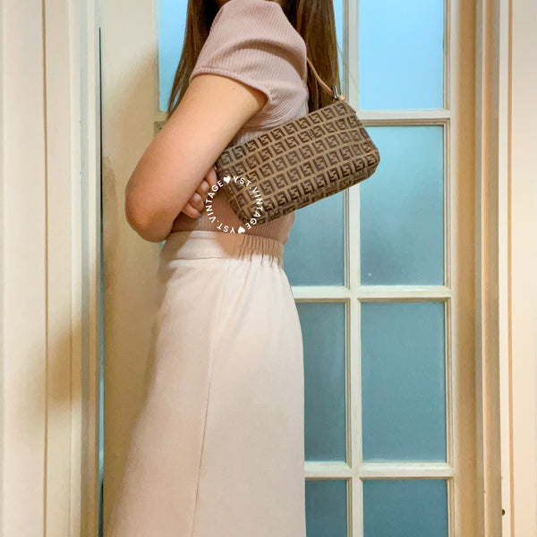 Vintage Fendi Zucca Mini Shoulder Bag - Milk Tea