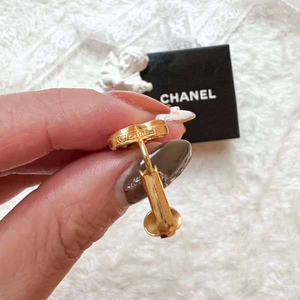Vintage Chanel Gold Metal Coco Mark Ear Clips - S Size