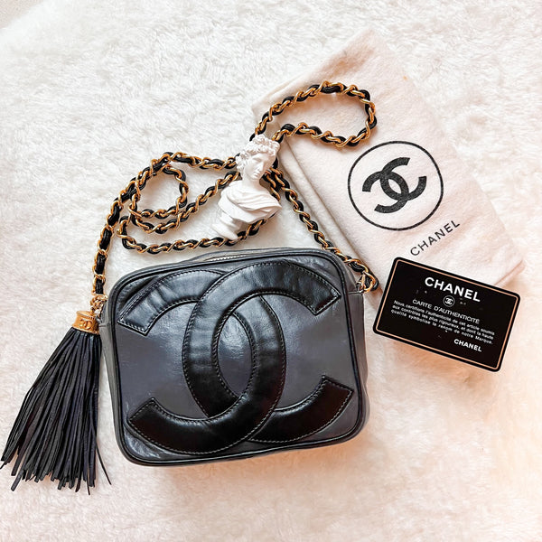 Vintage Chanel Coco Mark Camera Bag With Tassel - Ash x Black