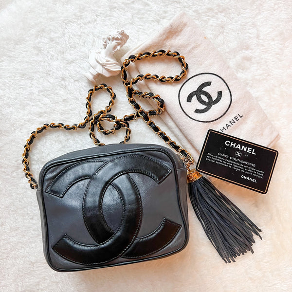 Vintage Chanel Coco Mark Camera Bag With Tassel - Ash x Black