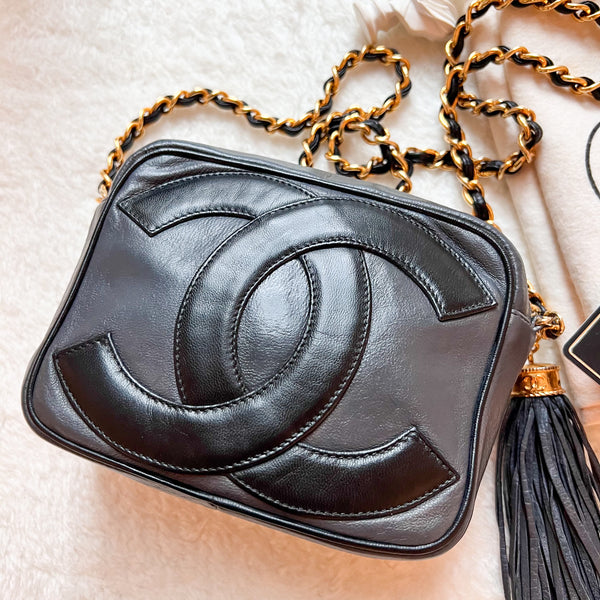 Vintage Chanel Coco Mark Camera Bag With Tassel - Ash x Black
