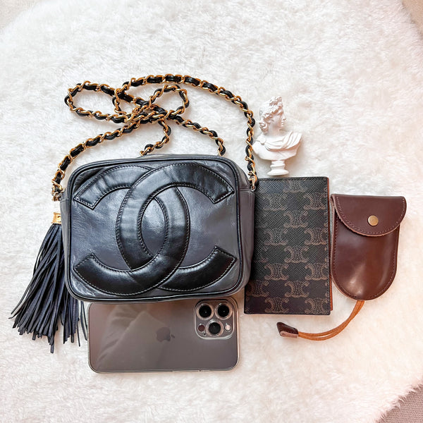 Vintage Chanel Coco Mark Camera Bag With Tassel - Ash x Black