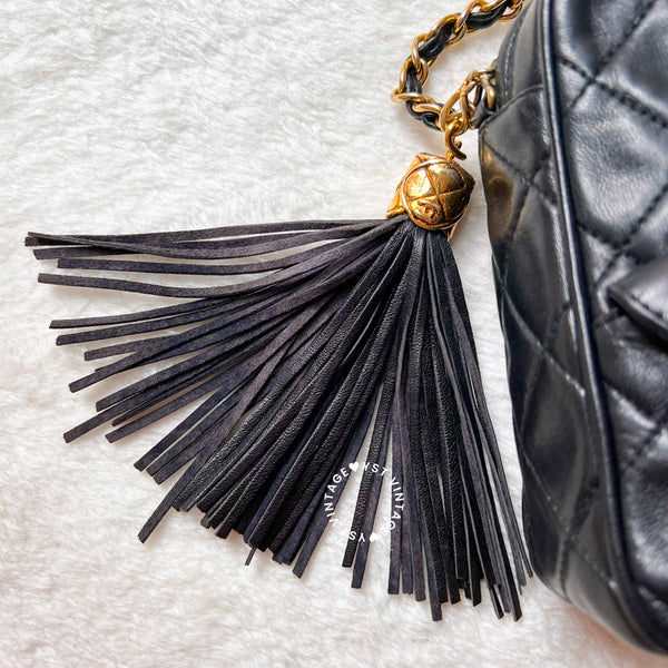 Vintage Chanel Square Camera Bag With Tassel - Black 003