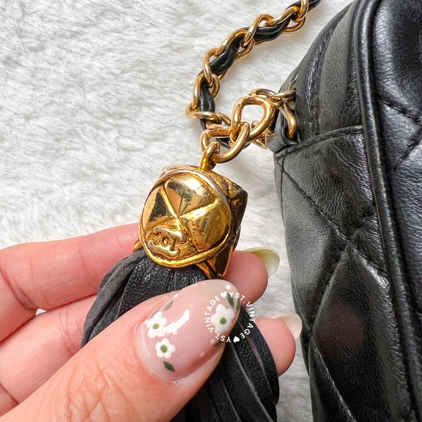 Vintage Chanel Square Camera Bag With Tassel - Black 003