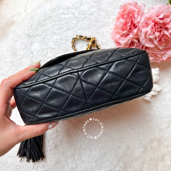 Vintage Chanel Square Camera Bag With Tassel - Black 003