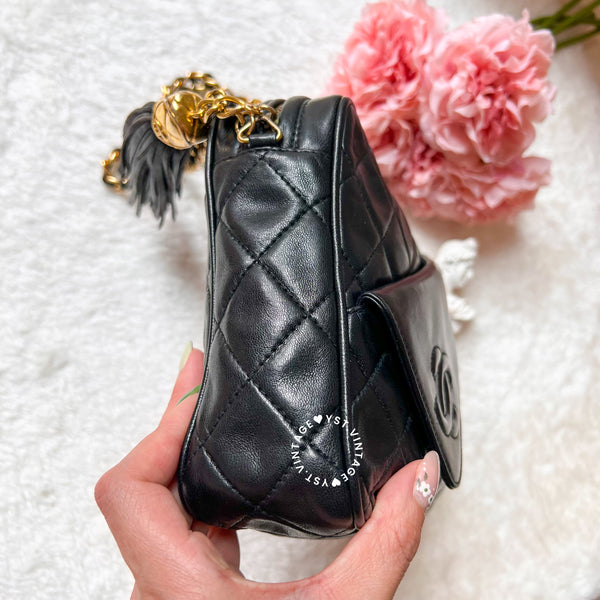 Vintage Chanel Square Camera Bag With Tassel - Black 003