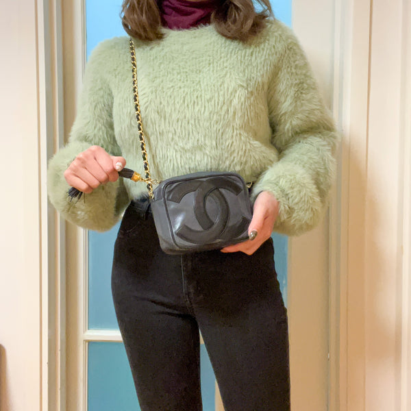 Vintage Chanel Coco Mark Camera Bag With Tassel - Ash x Black