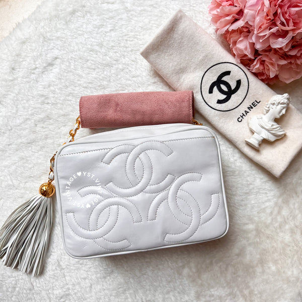 Vintage Chanel Camera Bag With Triple Coco Mark - Snow White