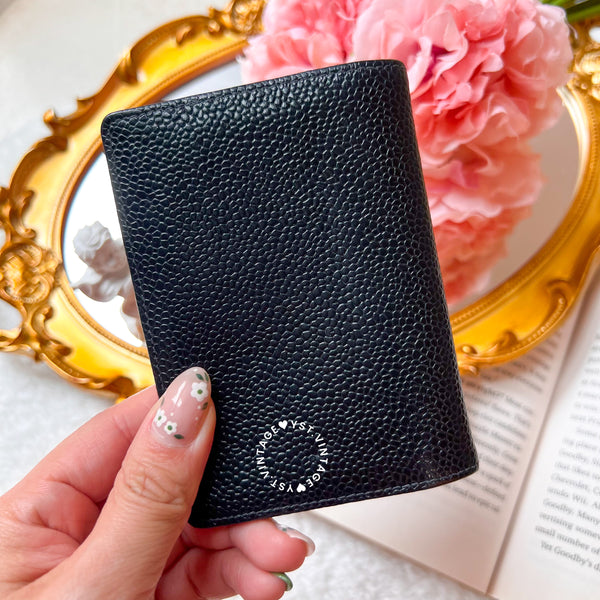 Vintage Chanel Caviar Coco Card Holder - Black