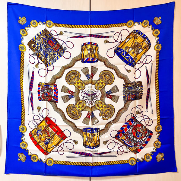 Vintage Hermès Les Tambours Silk Scarf by Joachim Metz