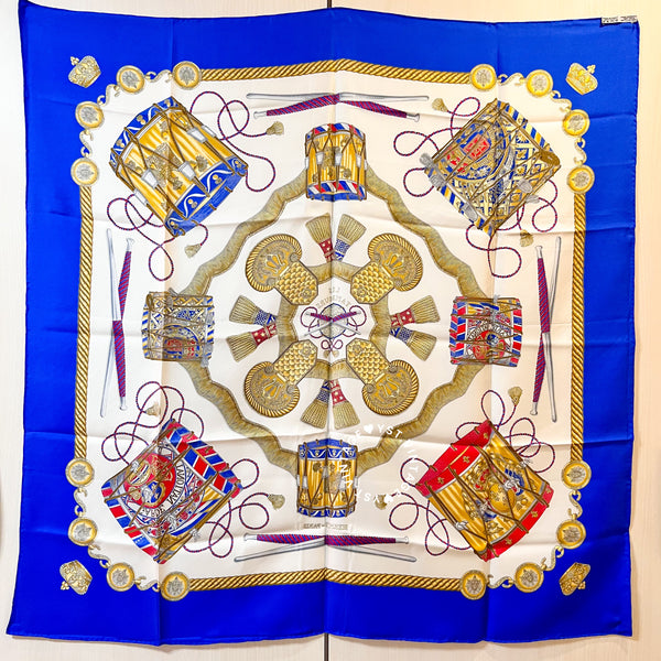 Vintage Hermès Les Tambours Silk Scarf by Joachim Metz